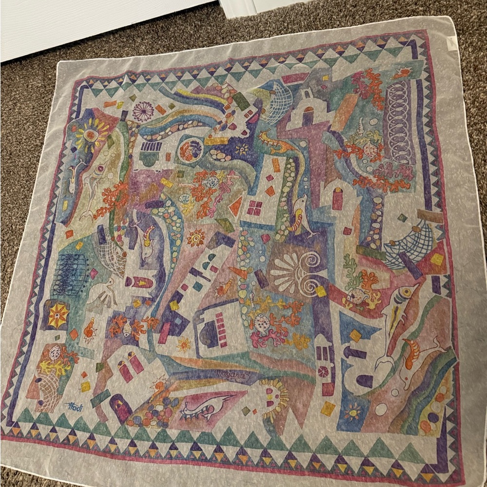 ifadi Greek Colorful Abstract Silk Scarf  29” x 29”